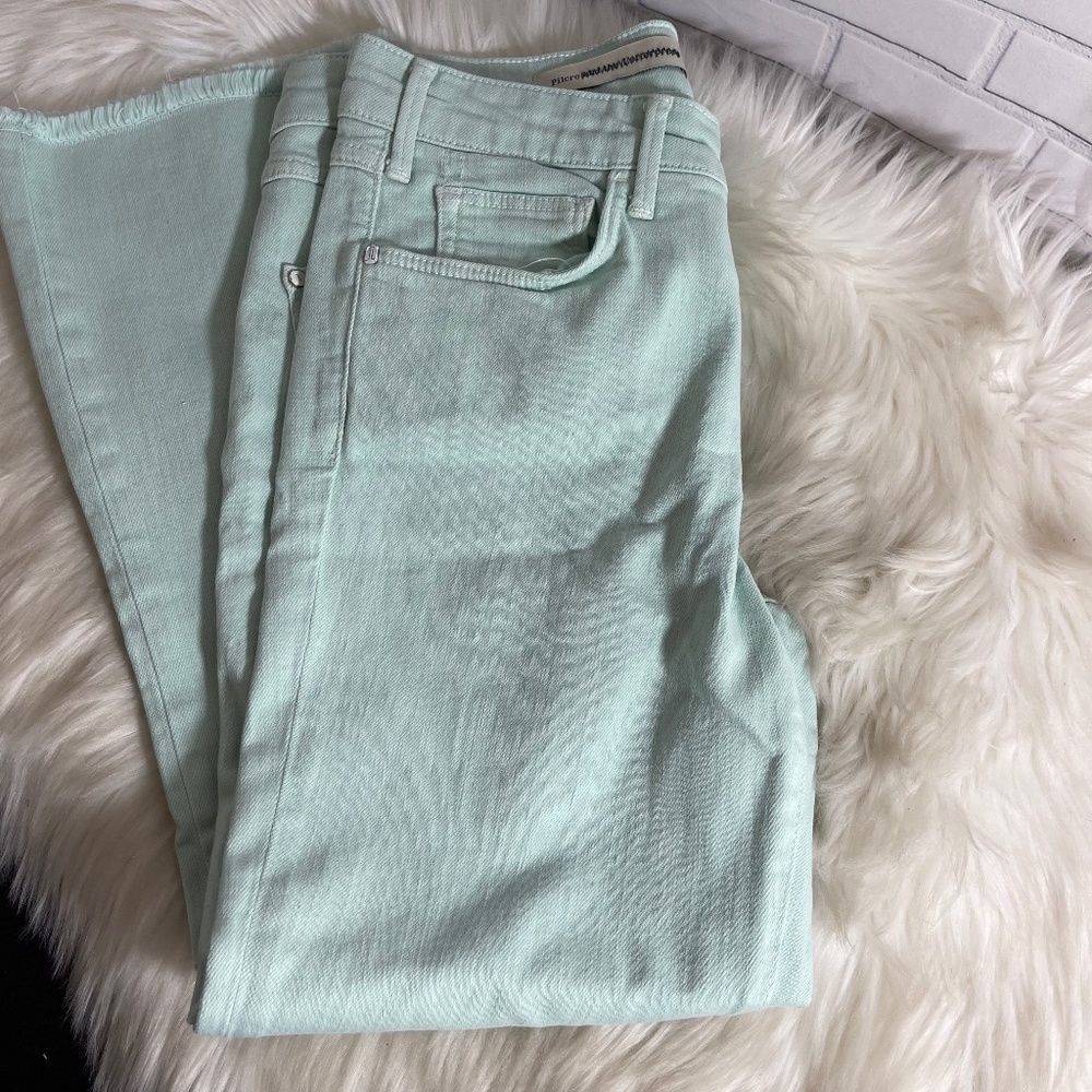Anthro Pilcro Mint Script Raw Hem Jeans Sz 28